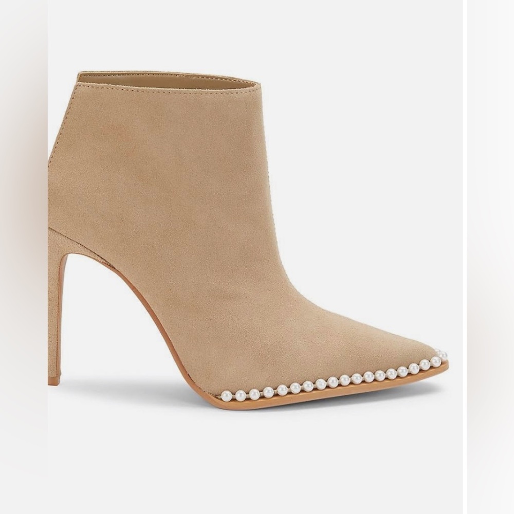 NEW IN BOX / STYLISH STUDDED KARL LAGERFELD CYRON HEELED BOOTS COW SUEDE TAUPE